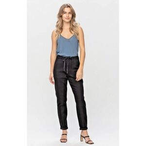Judy Blue Women 1/25 High Waist Jet Black Double Roll‎ Cuff Jogger Denim Jeans